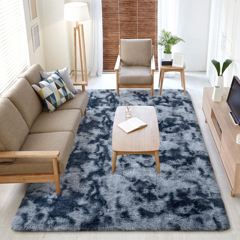 Softlife Area Rug for Living Room, Fluffy Shag Plush 6x9 Blue Rugs for Bedroom Girls Kids, Shaggy Soft Fuzzy Tie Dyed Large Carpet for Dorm Bedside Ultra Cozy Non-Slip Indoor Decor - Image 2